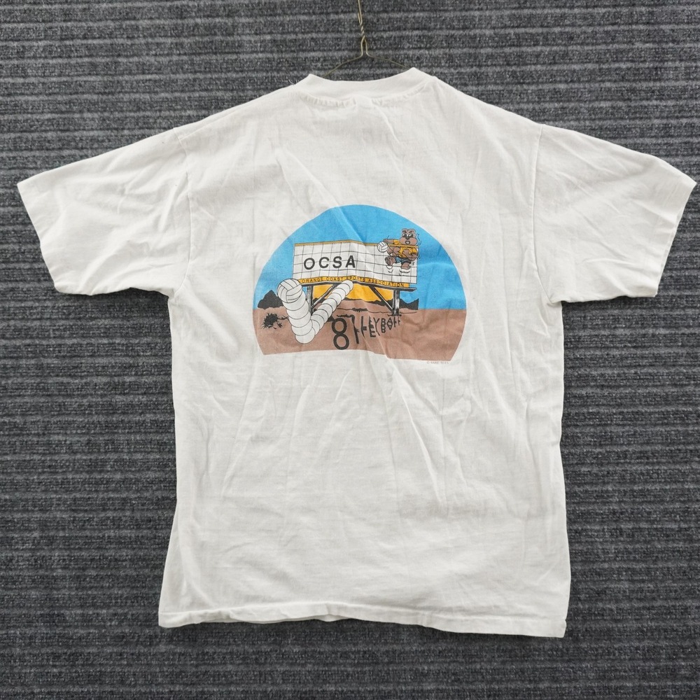 Vintage 80s Hanes T-Shirt Mens L White OCSA Volleyball Graphic Tee